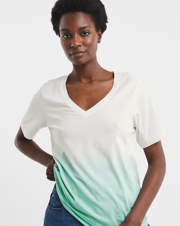 Pure Cotton V-Neck Short Sleeve Ombre T-Shirt