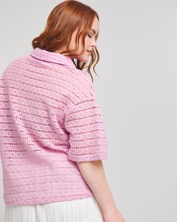 Native Youth Lilac Floral Crochet Short Sleeve Bowler Shirt