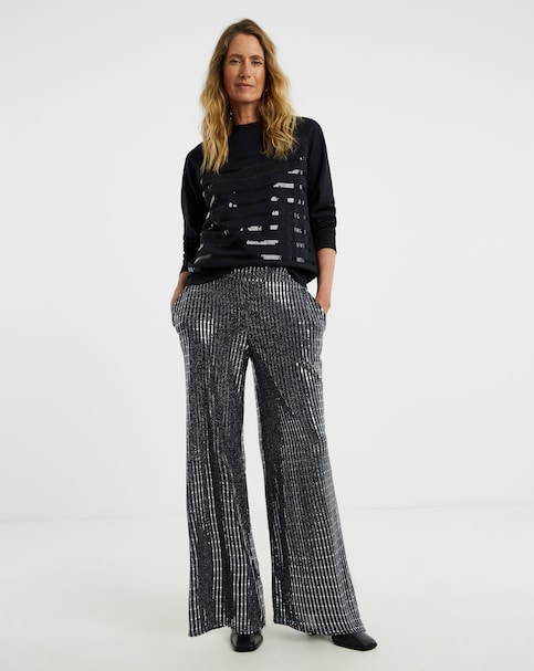 Silver Jersey Sparkle Wide Leg Trouser
