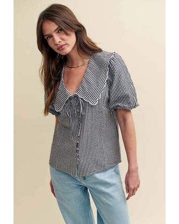 Nobody's Child Black Gingham Peter Pan Collar Short Sleeve Blouse