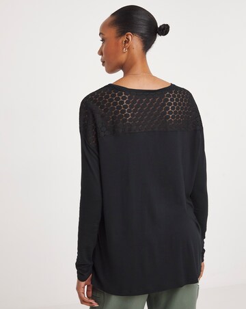 Black V Neck Lace Back Top