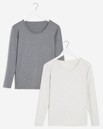 Pretty Secrets (2 Pack) Thermal Long Sleeve Tops Oatmeal/Grey