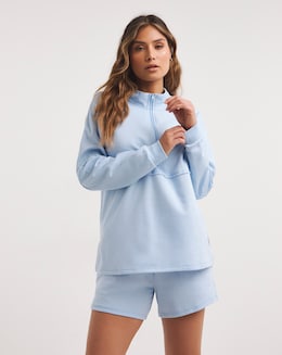 Three Quarter Zip Sweatshirt And Short Lounge Set
