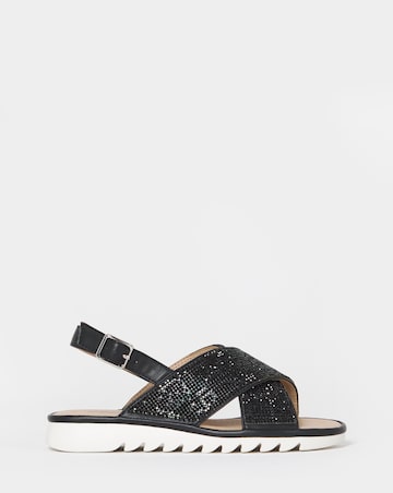 Cushion Walk Black Shimmer Sparkle Strap Slingbacks - Wide Fit (E)