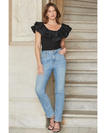 Sosandar Woven Ruffle Jersey Top