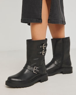 Leni Calf Height Leather Biker Boot - Extra Wide Fit (EEE)