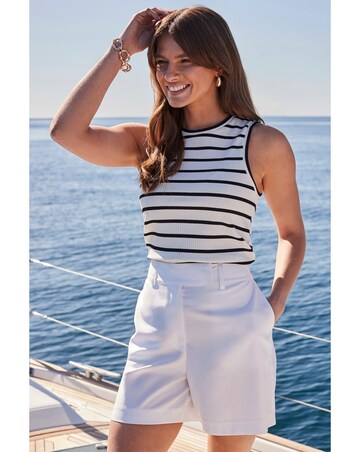 Sosandar White Twill Longline Bermuda Shorts