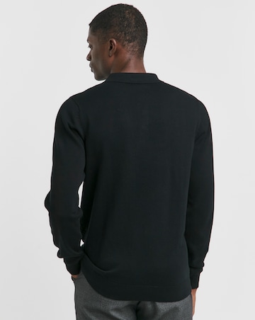 Black Textured Long Sleeve Polo