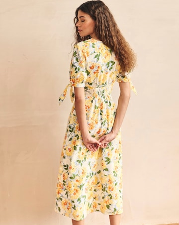 Nobody's Child Yellow Floral Printed Broderie Alexis Midi Dress