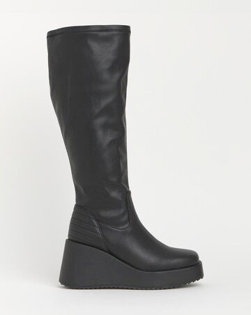 Pax Wedge Knee High Boots Quilting Detail - Wide Fit (E) & Curvy Calf