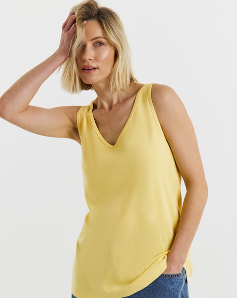 Yellow 100% Cotton V-Neck Vest