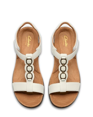 Clarks White Kitly Gem Leather Sandals - Wide Fit (E)