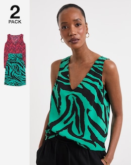 2 Pack Printed V Neck Woven Vests