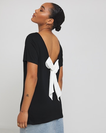 Black Short Sleeve Bow Back Top