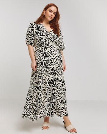 Lovedrobe Animal Print Wrap Front Puff Sleeve Midi Dress