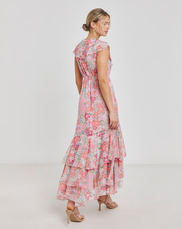 Boutique Floral Print Frill Hem Dobby Georgette Maxi Dress
