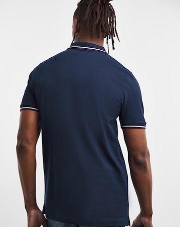 Pure Cotton Navy Pique Tipped Polo Long Length- Navy