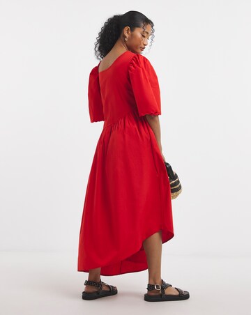 Native Youth Red Tiered Asymmetric Midaxi Dress