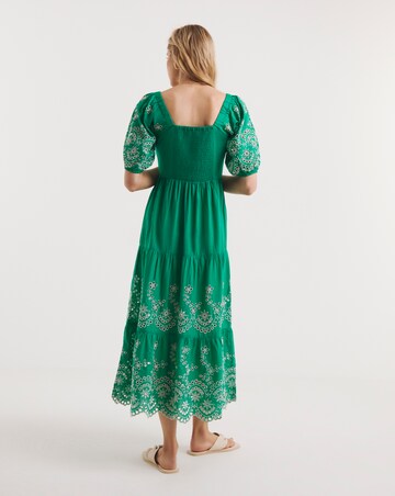 Broderie Tiered Dress With Puff Sleeves