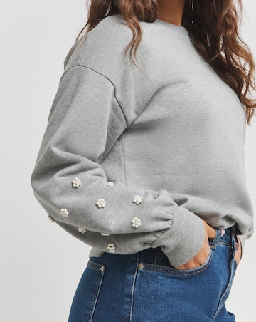 Grey Marl Pearl Balloon Sleeve Sweatshirt