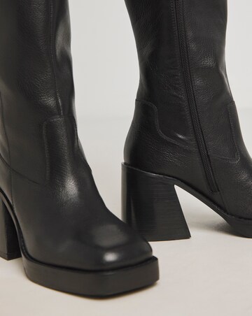 Gingerly Leather Platform Knee High Boots Wide E Fit Standard Calf