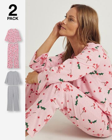 Simply Be (2 Pack) Value Christmas Holly Pyjama Sets