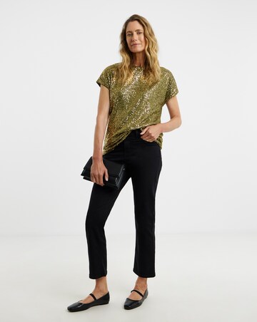 Sequin Longline Curved Hem Top