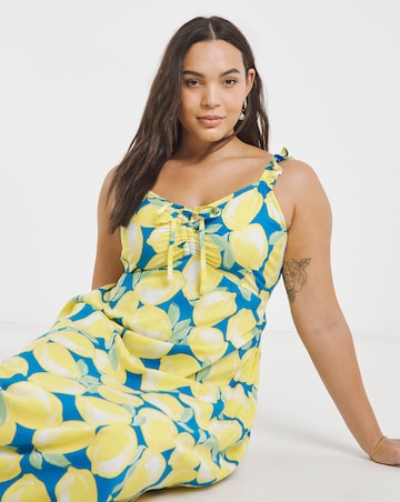 Simply Be Ruched Front Lemon Midaxi Slip Dress