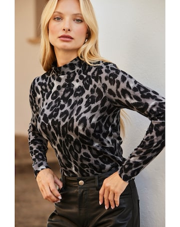 Sosandar High Neck Animal Printed Knit Top