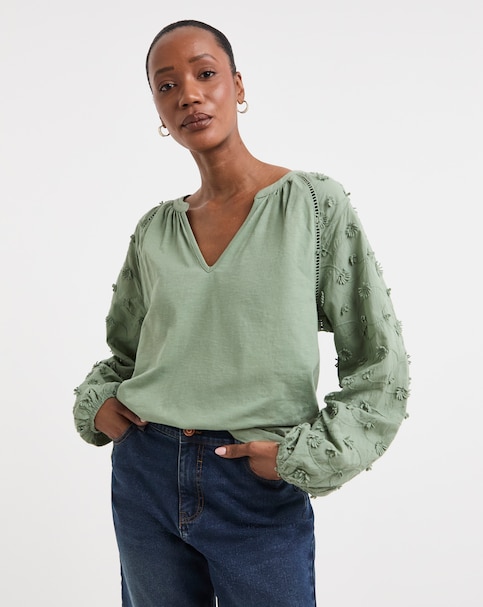 V neck 3D Floral Long Sleeve Blouse