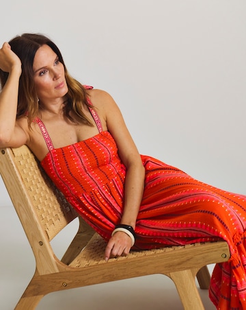 Jacquard Stripe Shirred Maxi Beach Dress