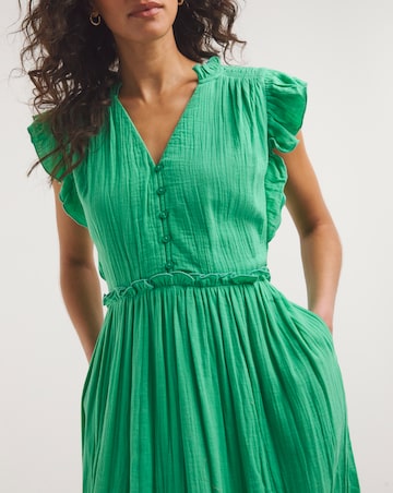 Cheesecloth Smock Dress With Shirred Shoulder