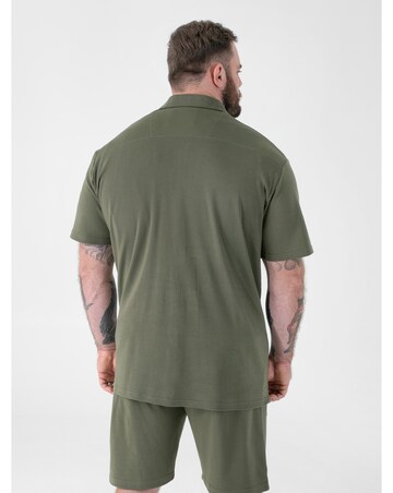 D555 Big And Tall Connor 1 Stretch Cuban Collar Resort S/S Shirt - Khaki