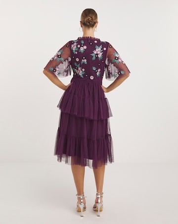 Maya Deluxe Floral Embroidered Ruffle Tiered Midi Dress