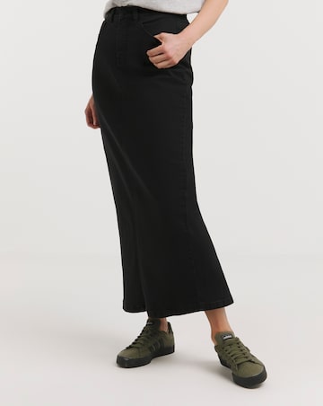 24/7 Black Maxi Denim Skirt