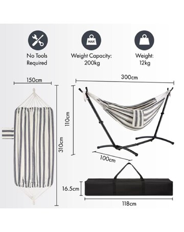 VonHaus Ibiza 2 Person Cotton Hammock with Steel Stand