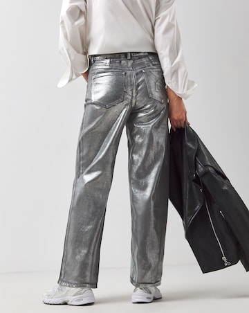 Silver Coated Metallic Wide Leg Jeans
