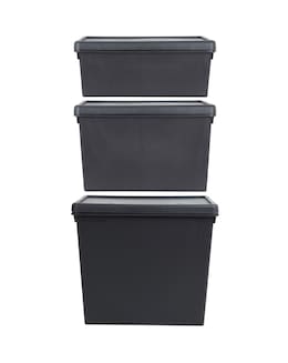 Wham Bam Multisize Heavy Duty Box &amp; Lid Recycled Black 3Pk