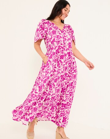 Fatface Copper & Black Marlow Flute Sleeve Dress