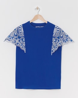 Crew Neck Broderie Angel Sleeve Top