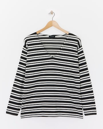 Stripe Lace V Neck Long Sleeve Longline Top