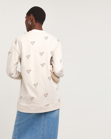 Oatmeal Heart Embroidered Longline Sweatshirt