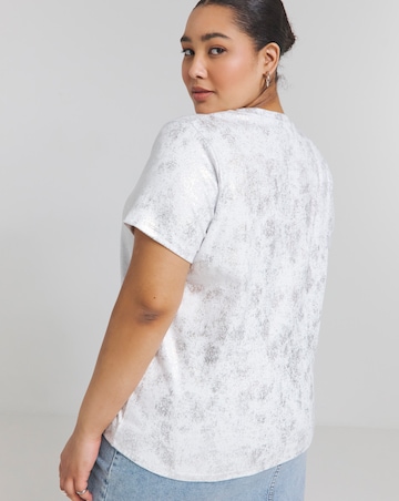 Simply Be White & Silver Distressed Metallic Rib T-Shirt