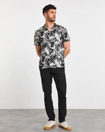 Mono Palm Print Short Sleeve Cuban Collar Shirt