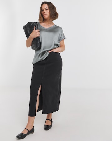Grey V Neck Satin Front Top
