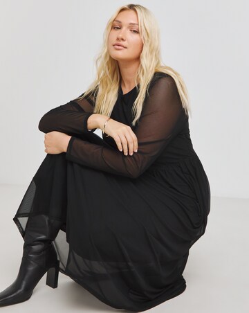 Black Mesh Midi Dress