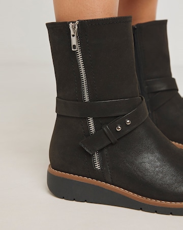 Heavenly Soles Billie Low Wedge Buckle Strap Boot - Extra Wide Fit (EEE)