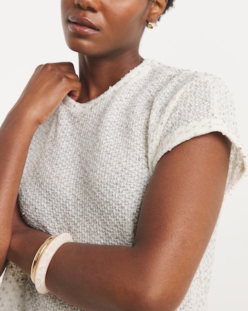 Textured Sequin Longline Curved Hem SS Top