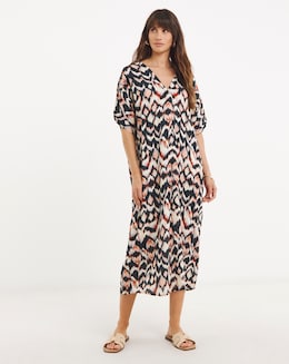 Textured Crinkle Kaftan Overhead Midi Dress