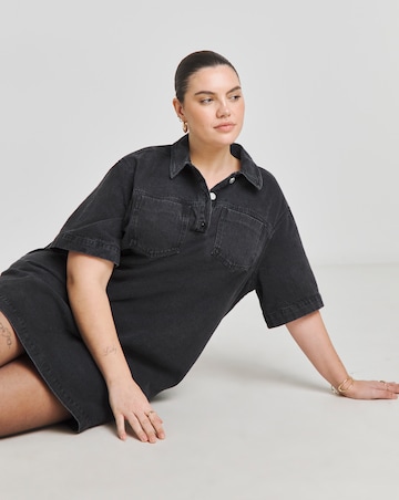 Black Boxy Denim Short Dress